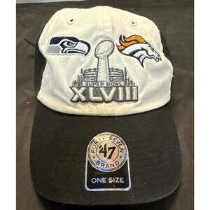 '47 Super Bowl XLVIII Hat Seahawks vs Broncos Black Strapback Cap Mens One Size